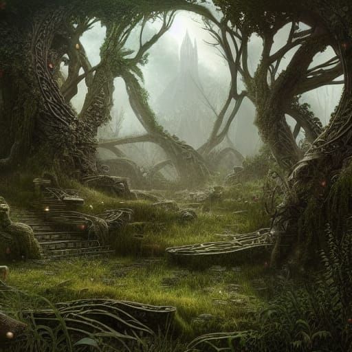 Overgrown Ancient Elven Ruins in Epic Fantasy Style