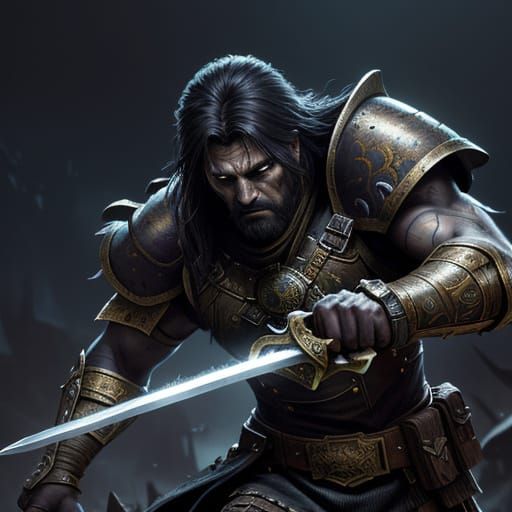 Dark Fantasy Warrior with Sword in Gritty Steel Style