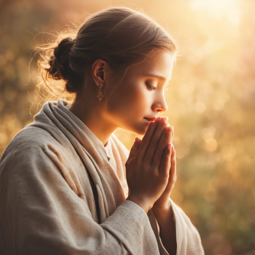 Christian Art: Person in Prayer with Golden Light