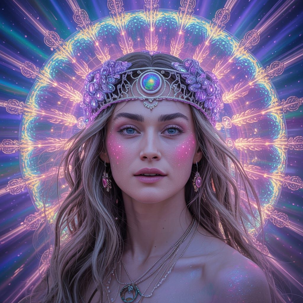 Mystical Cosmic Woman Portrait with Mandala Background