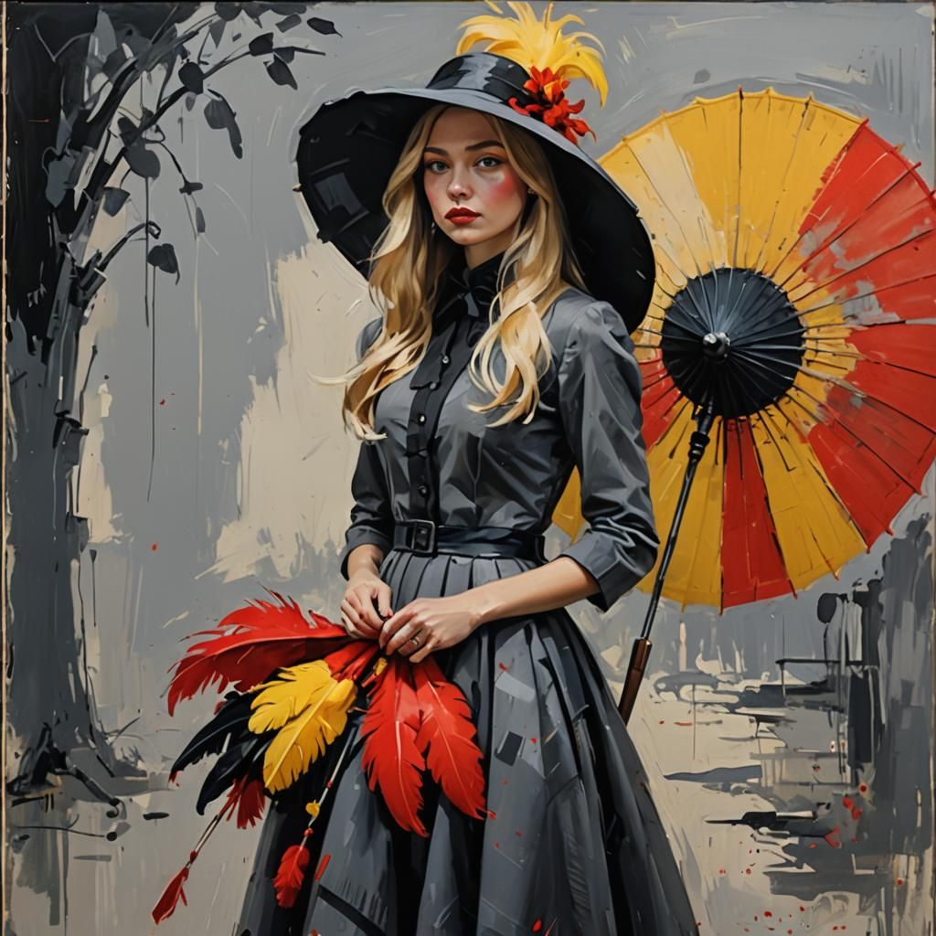 Expressionist Portrait of a Blonde Woman with Parasol