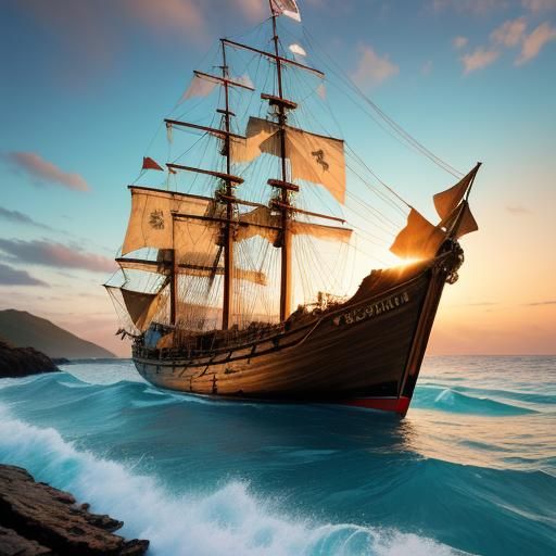 Jack Sparrow's Pirate Ship on Calm Turquoise Ocean