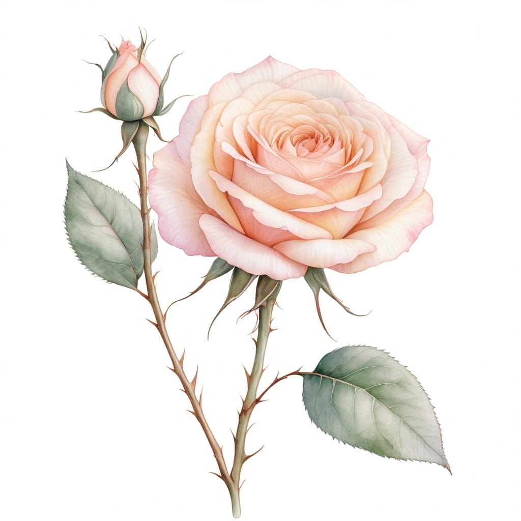 Pastel Pink Rose in Dreamy Doodle Art Style
