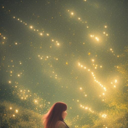 Man on Hill Under Starry Sky
