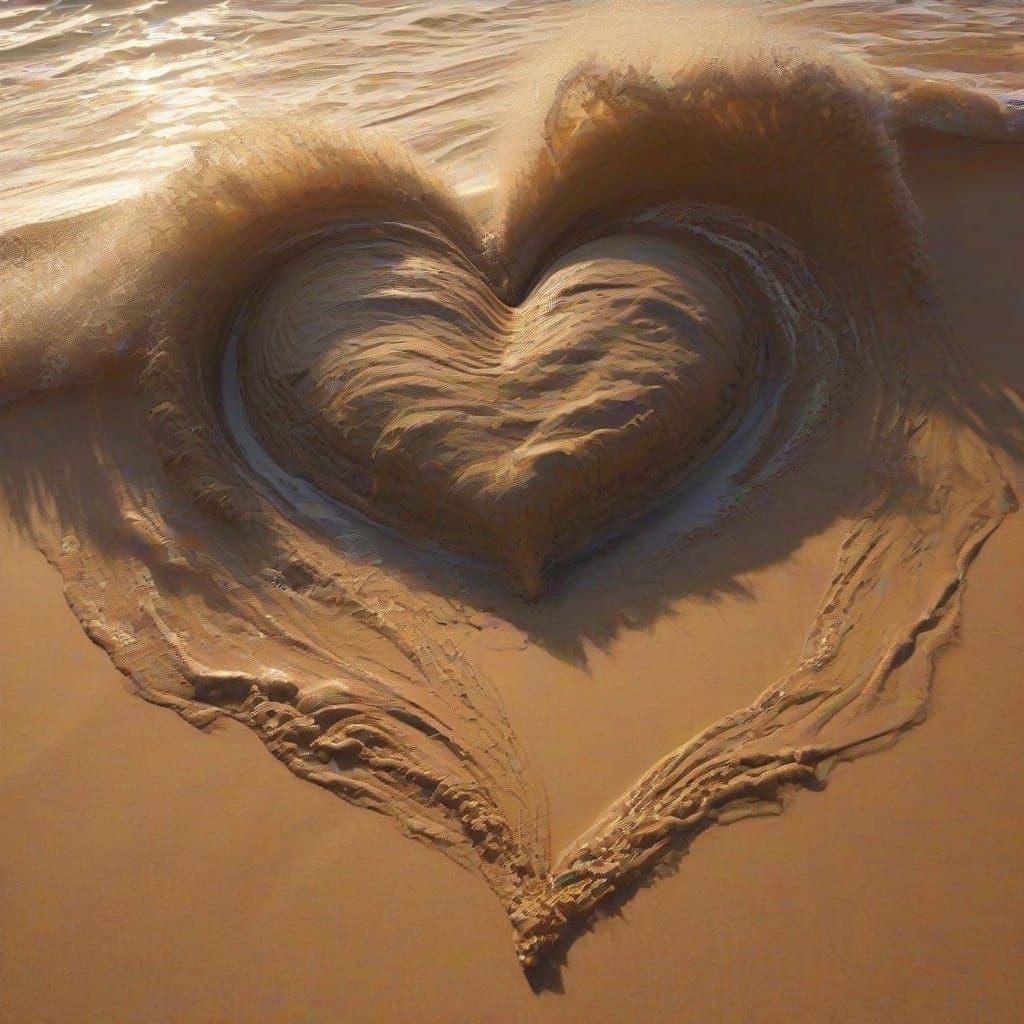 Heart Silhouette Formed by Ocean and Desert Waves in Hyperre...
