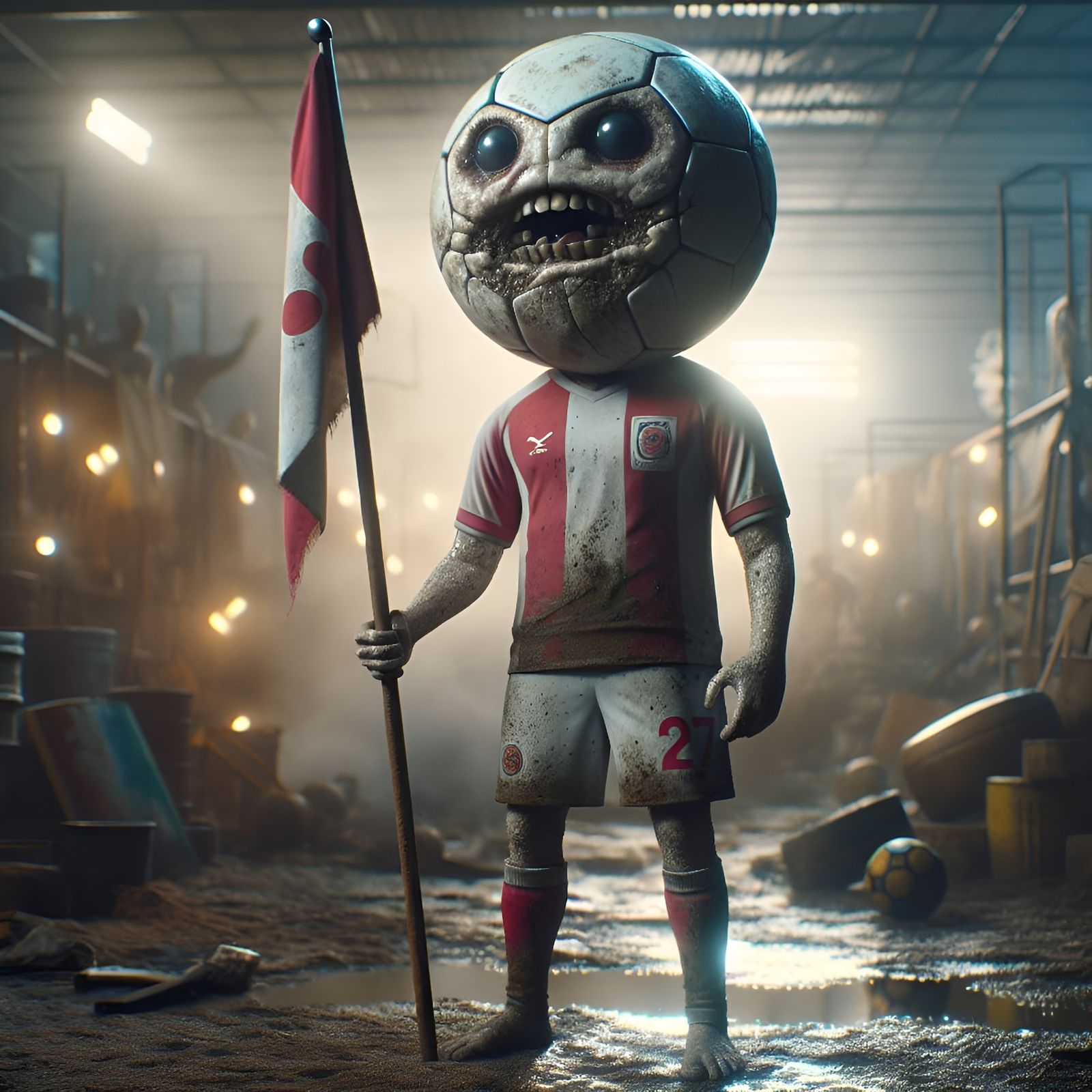 Dystopian Football Humanoid in Grungy Stadium