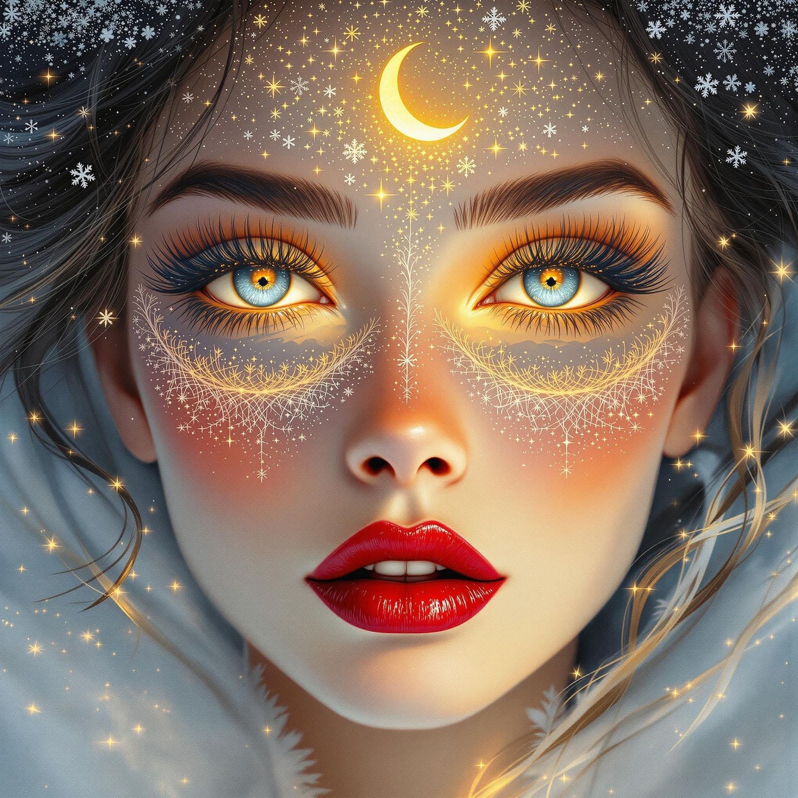 Ethereal Woman Gazing into Celestial Portal