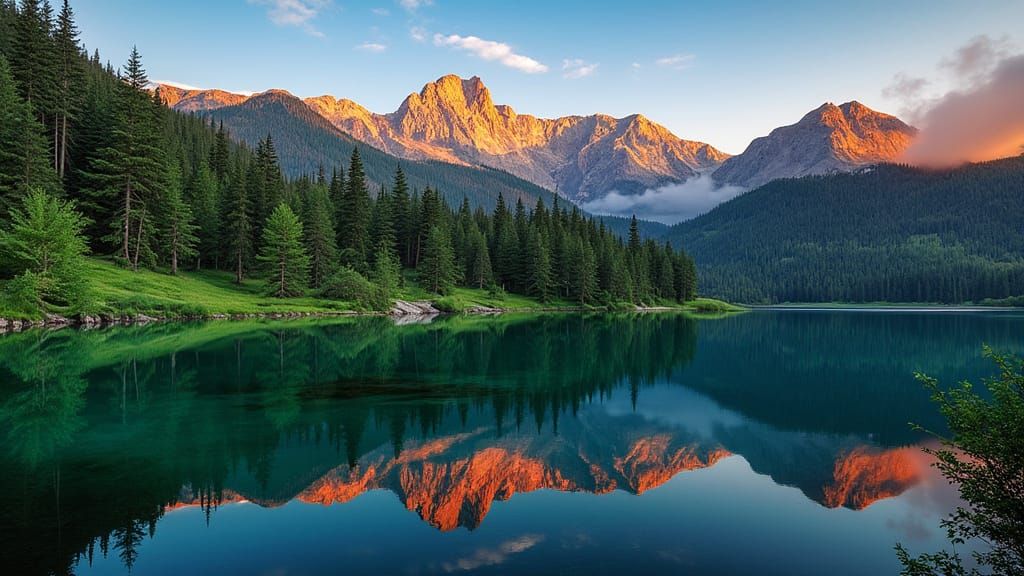 Golden Hour Mountain Lake Landscape Photo