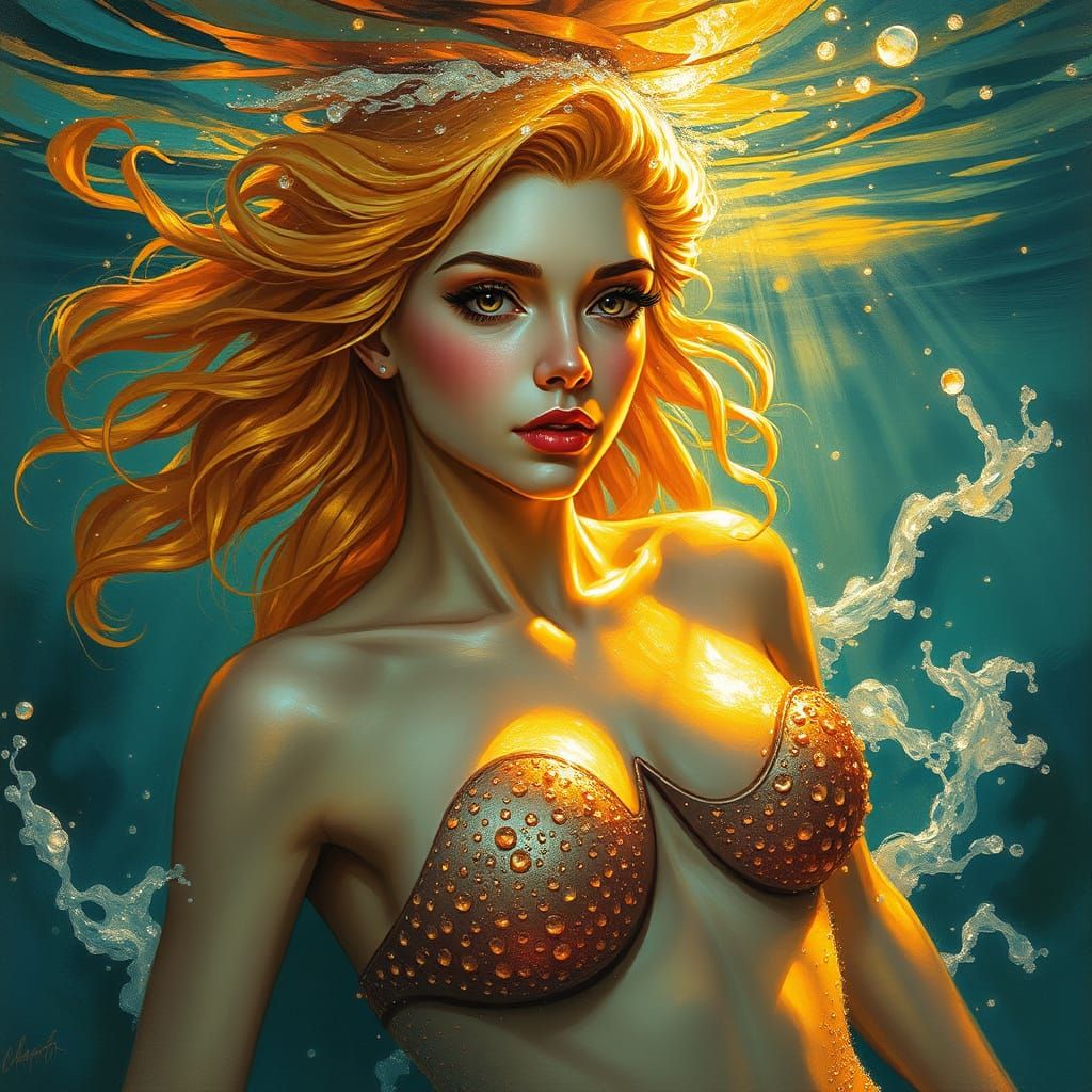 Mermaid Emerge from Ocean's Depths in Golden Hour