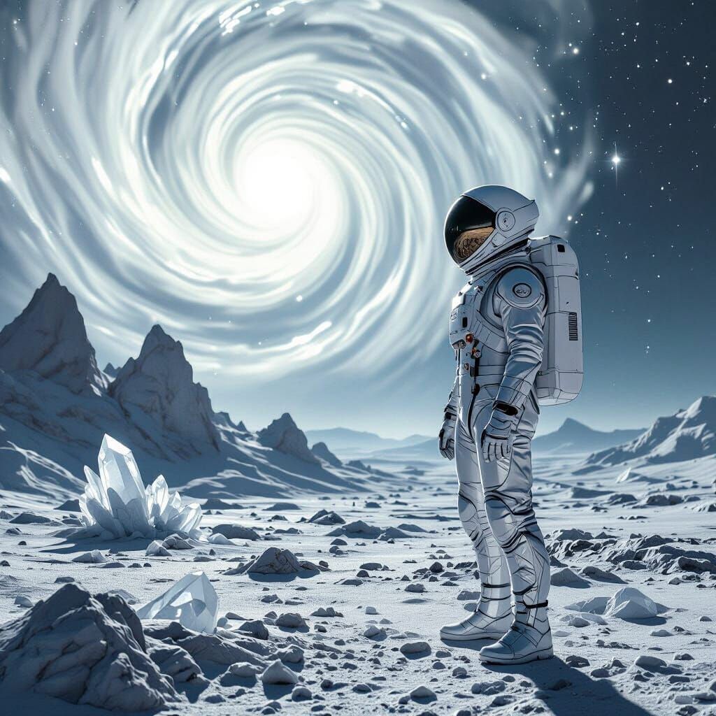 Astronaut Gazes at Swirling Nebula on Alien Planet