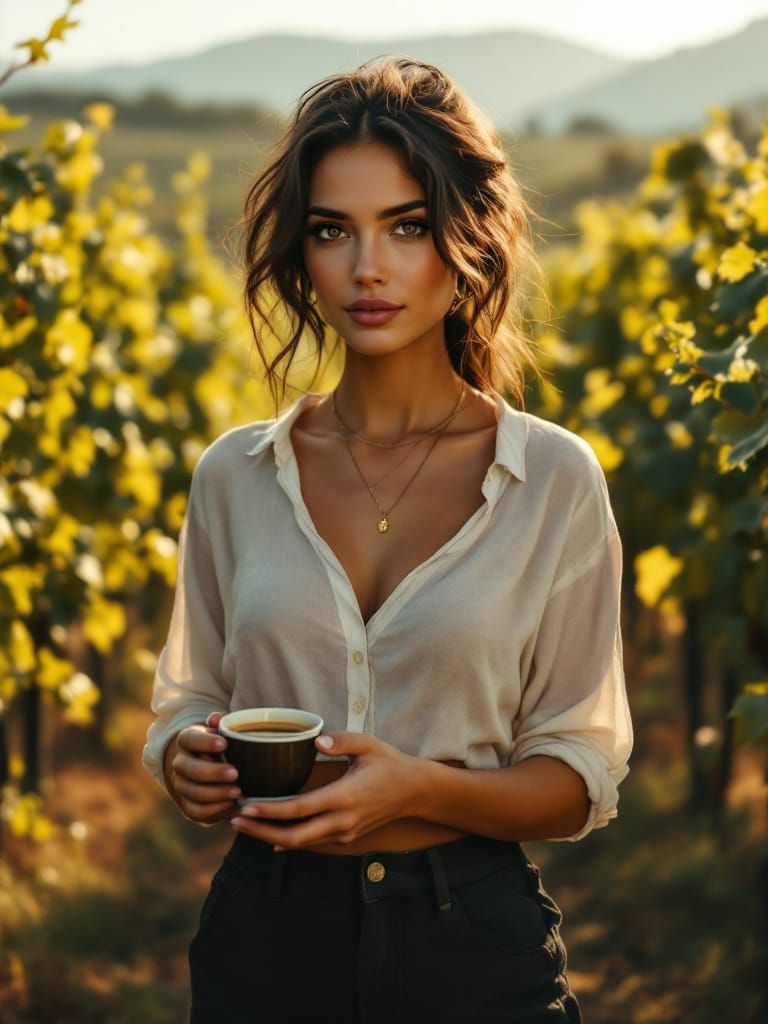 Italian Woman in Vineyard, Caravaggio-Style Oil Painting