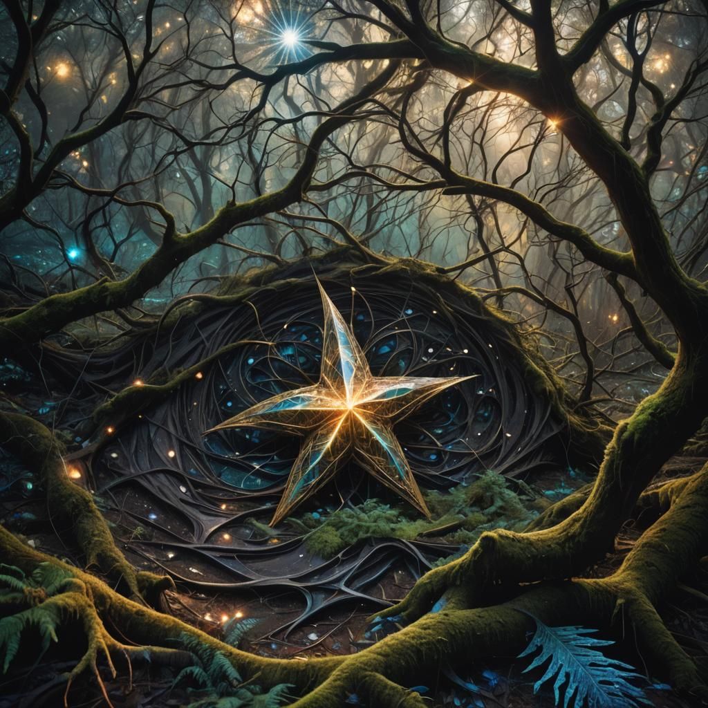 Fallen Star in Mystical Forest: Surrealist Dreamscape