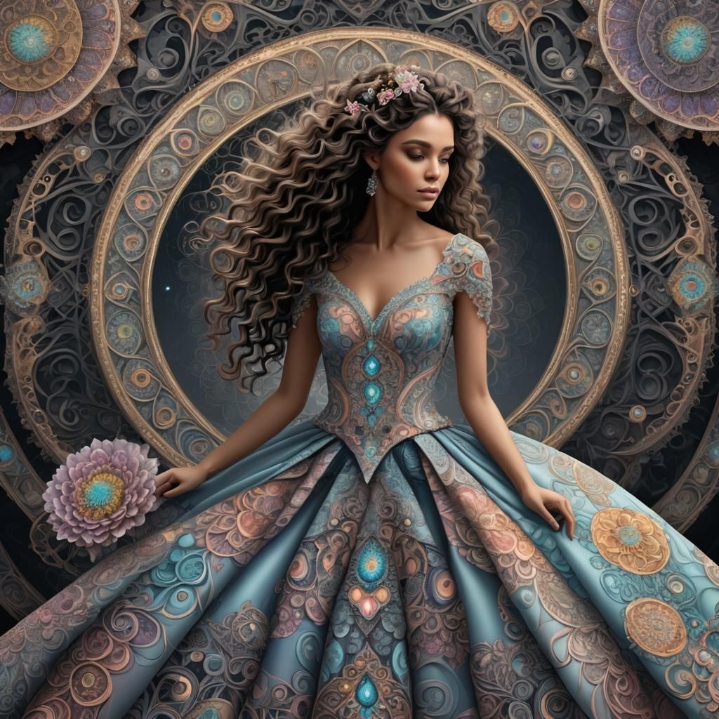 Woman in Pastel Mandala Gown, Fractal Art