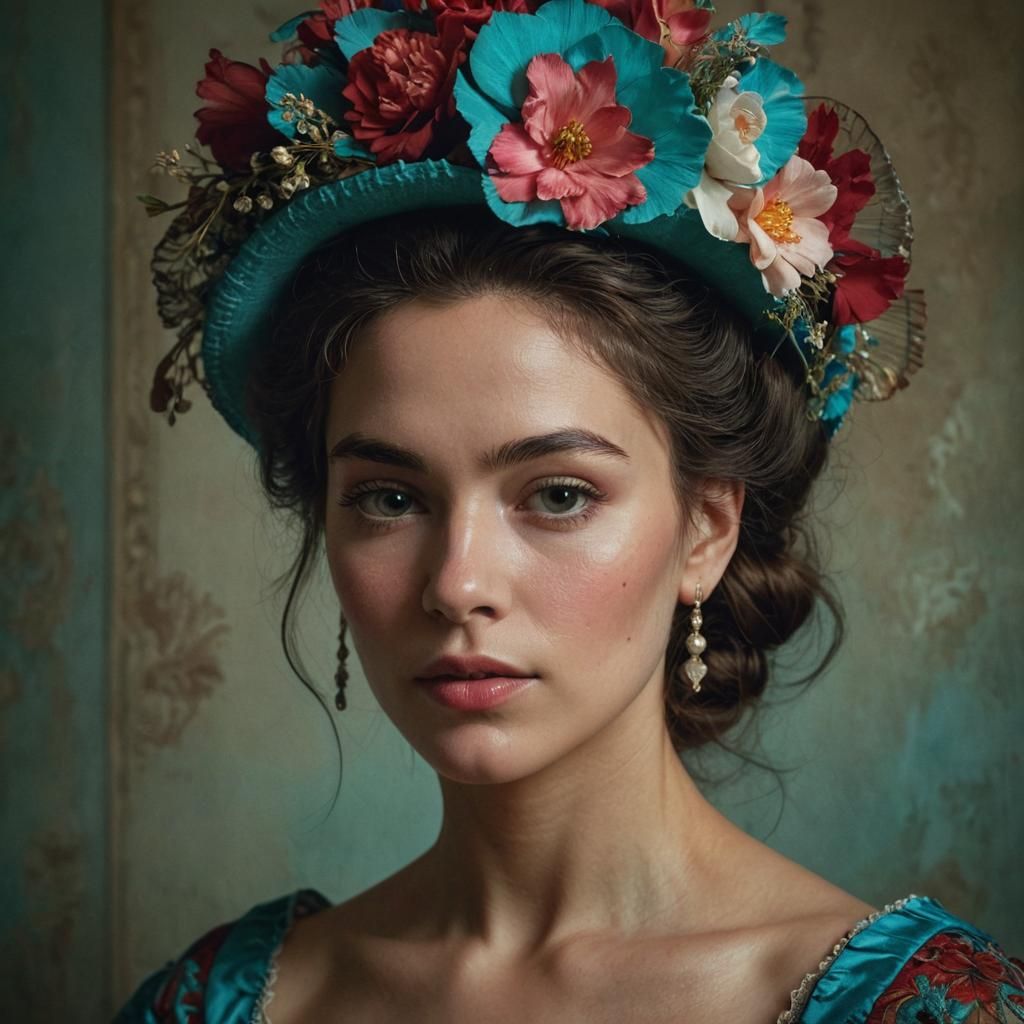 Rococo Woman with Flowers: A Chiaroscuro Portrait