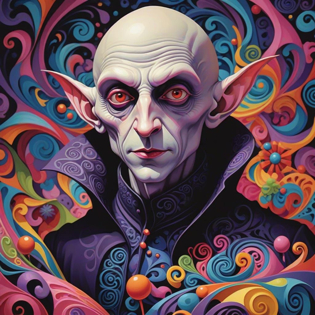 Vibrant Fractal Design with 3D Shading in Gouache Style