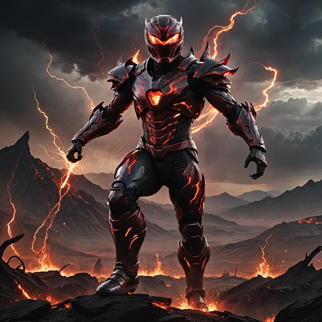 Demonic Power Ranger in Hellish Landscape