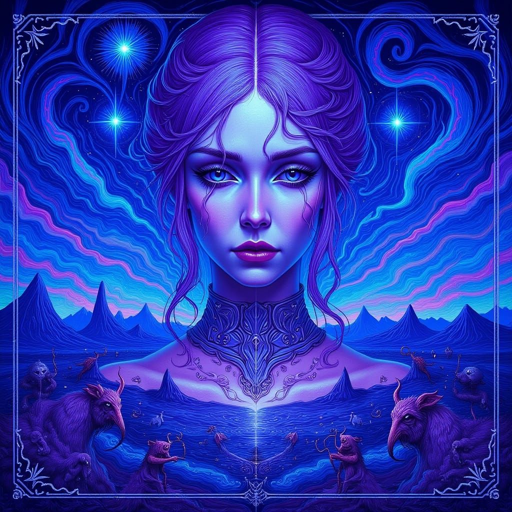 Dreamlike Norse Mythology Landscape in Etching Style