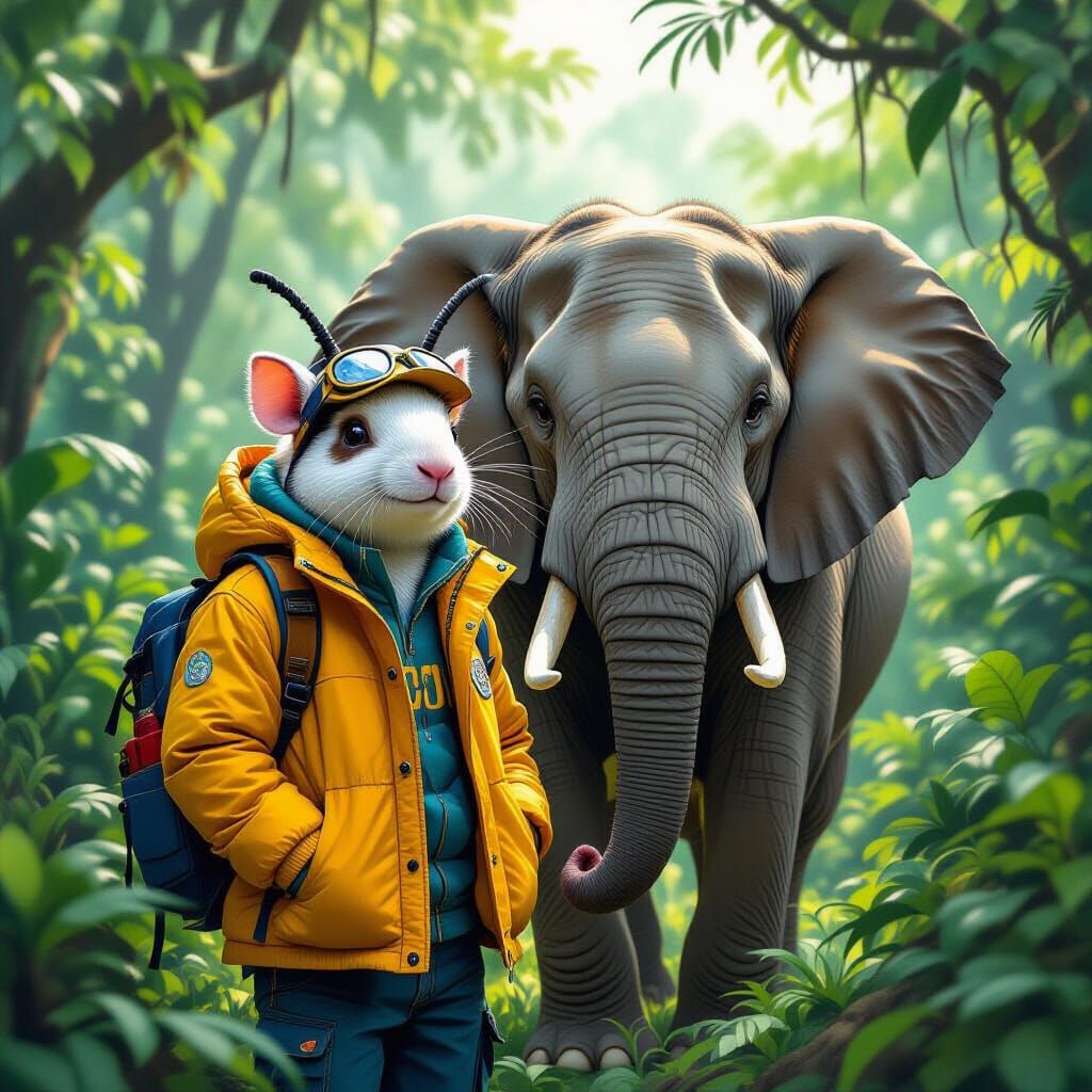 Whimsical Jungle Scene: Bug and Elephant Friends