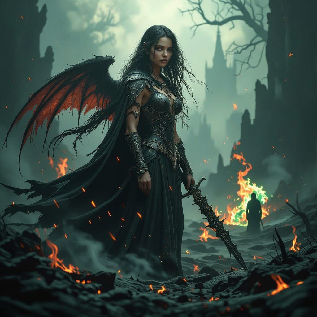 Gothic Figure in Burning Hellscape