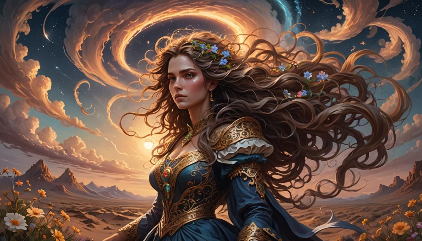 Tornado Sorceress in Flower Desert Oil Painting