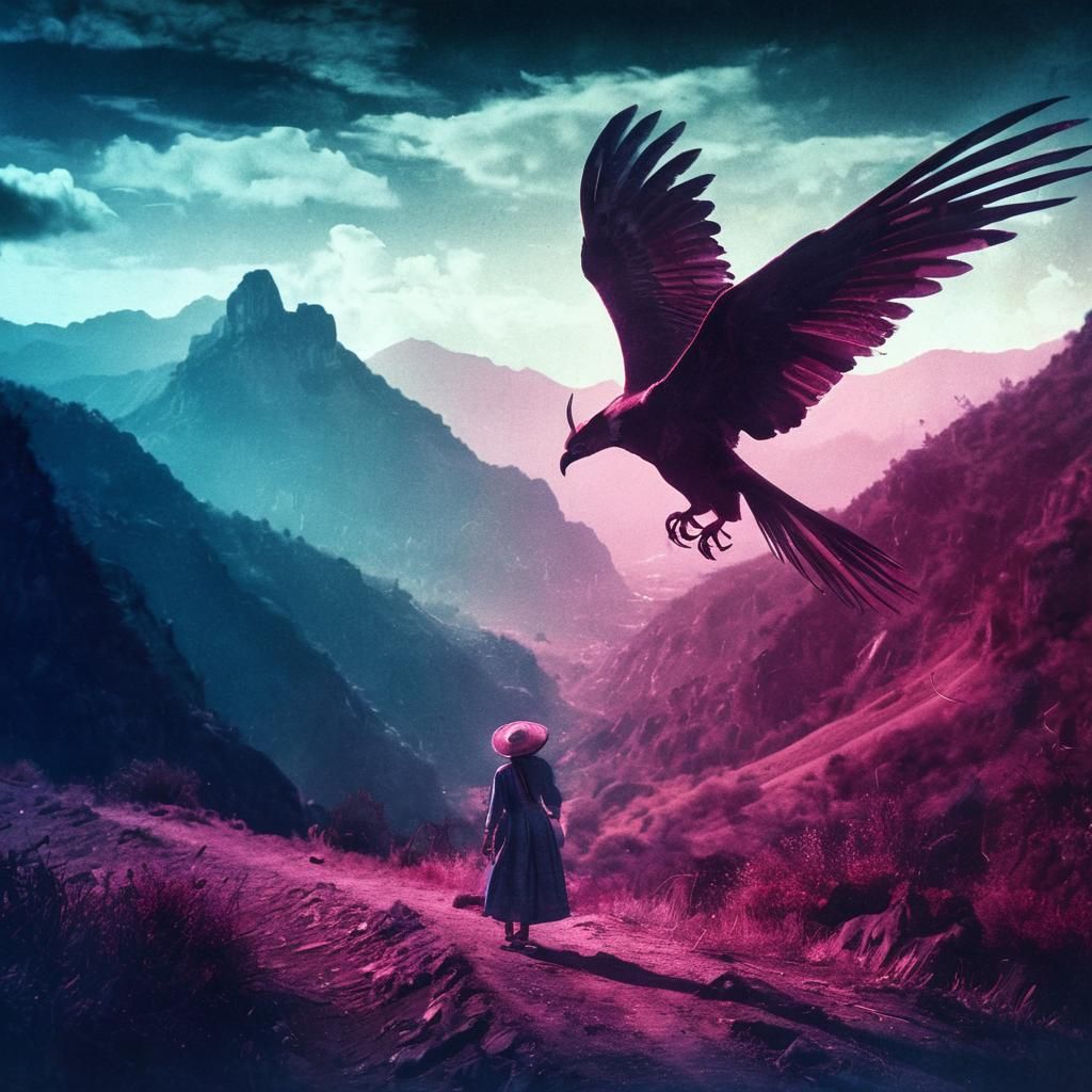 Aztec Vampiress and Thunderbird in Film Noir Style