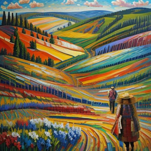 Mosaic Landscape in Neo-Impressionistic Style