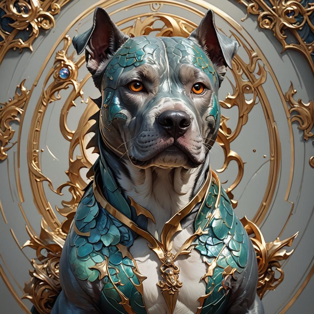 Dragon Staffordshire Terrier Portrait in Hyperdetailed Style