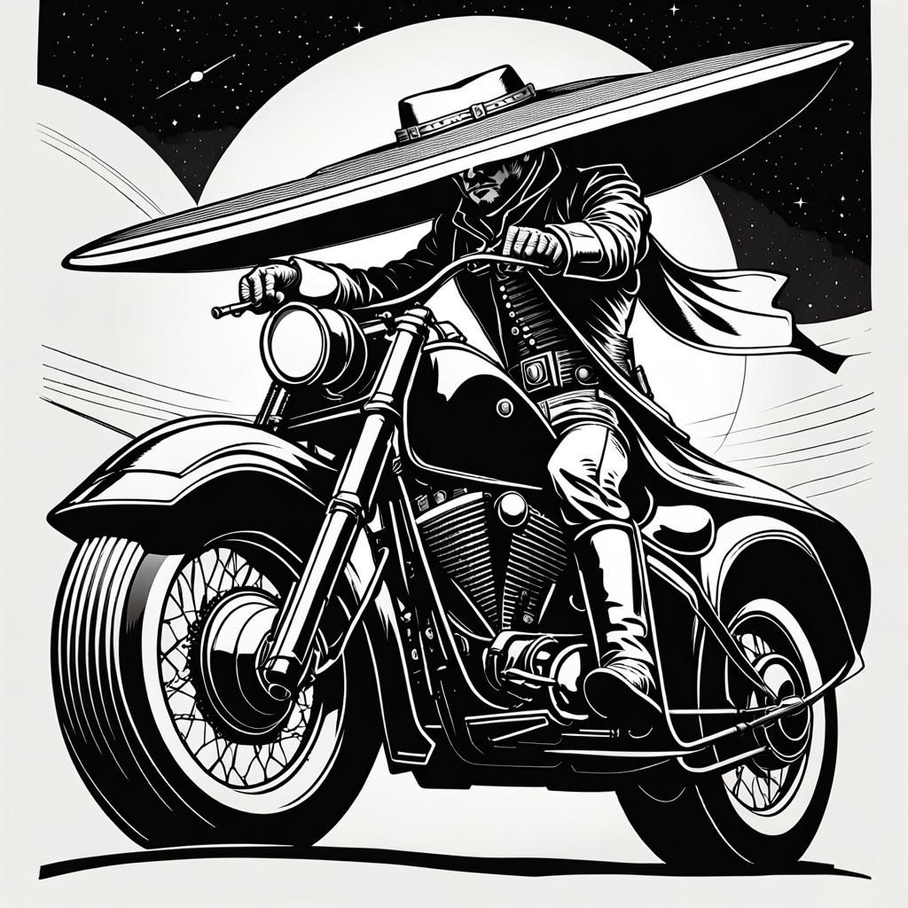 Retro Sci-Fi Soldier in Cowboy Hat: Line Art