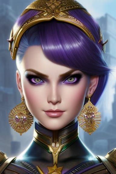 Lavender-Haired Warrior Princess: A Hyperrealistic Close-Up