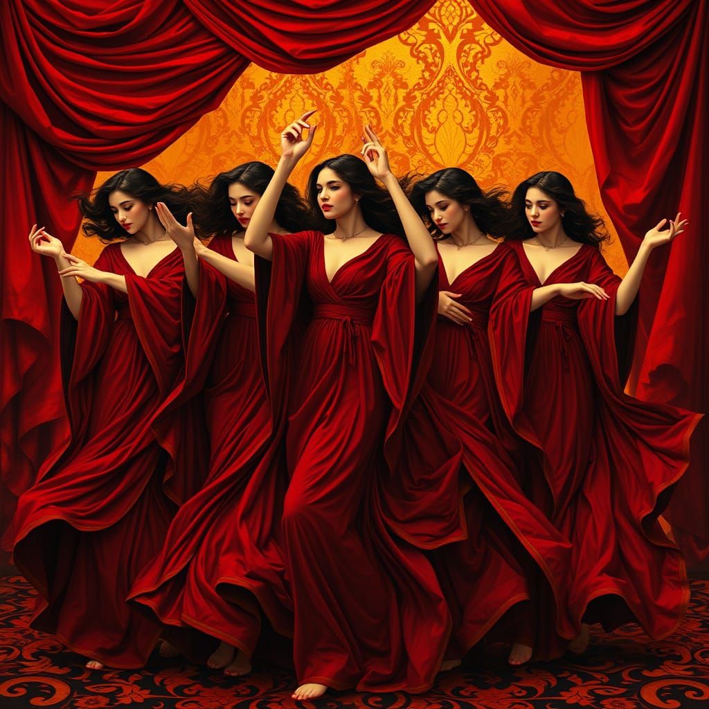 Women Dancing in the Red Tent, in Art Nouveau Style