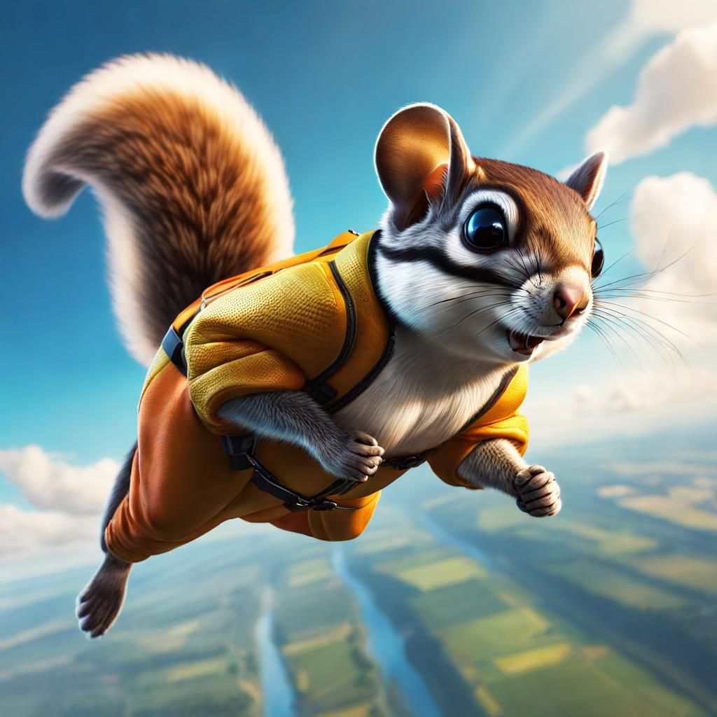 Flying Squirrel Skydiving in Hyperrealism