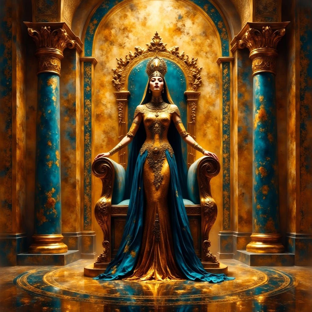 Egyptian Queen Dances in Front of Throne in Vibrant Fantasy ...