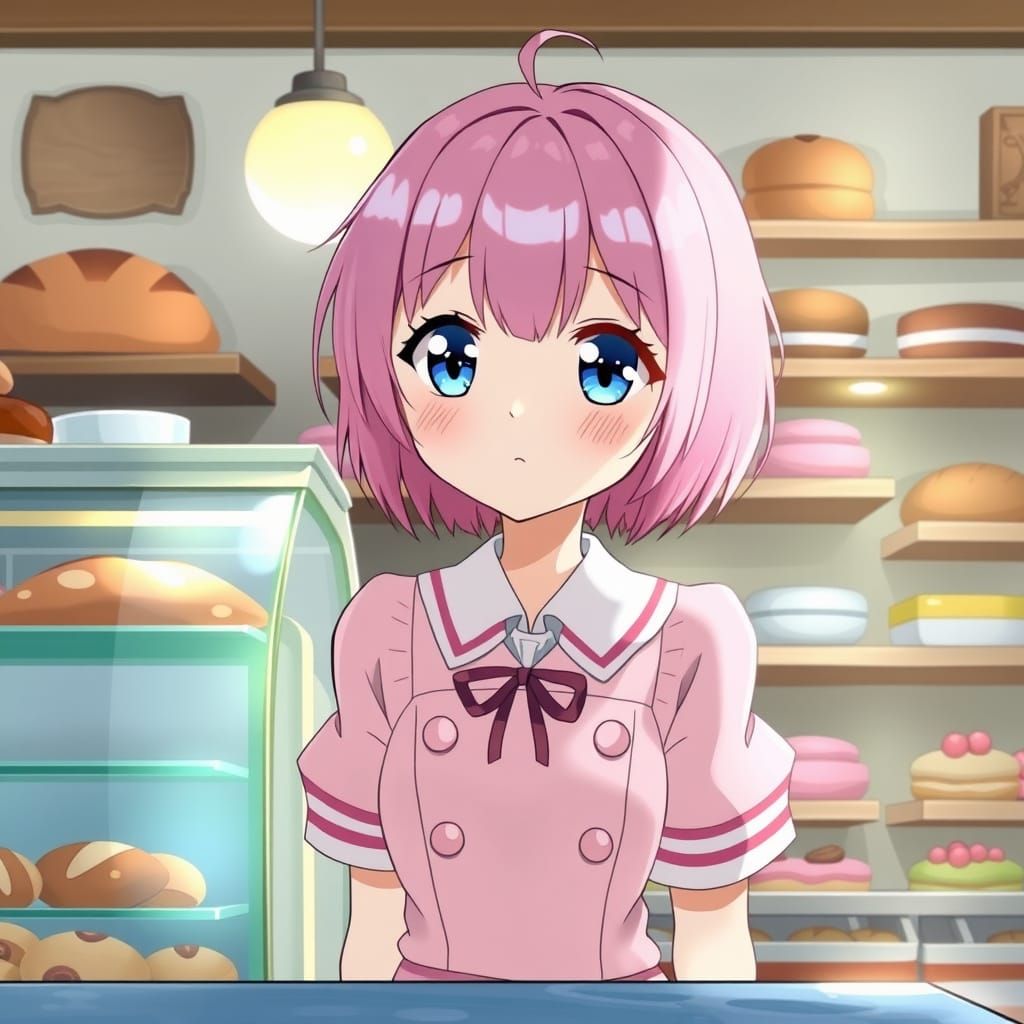 Anime Girl in Cozy Bakery Shop