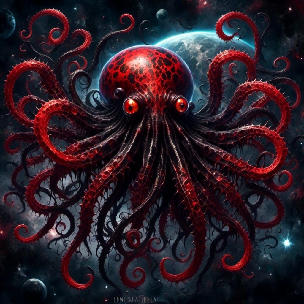 Dramatic Black Tentacles in Starry Cosmos