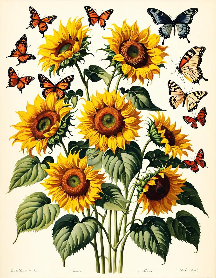 Sunflowers and Butterflies Decorative Art Study