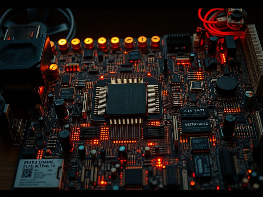 Cinematic Motherboard with Intense Film Grain