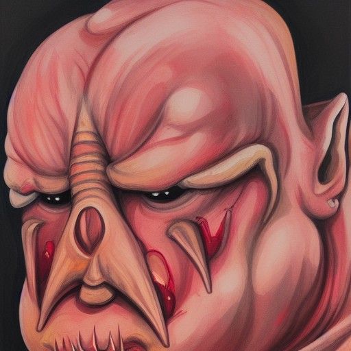 Gouache Painting of a Gross Evil Pigman