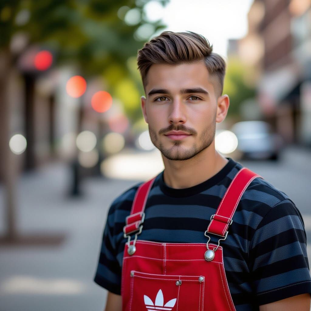 Man in Striped Shirt and Overalls