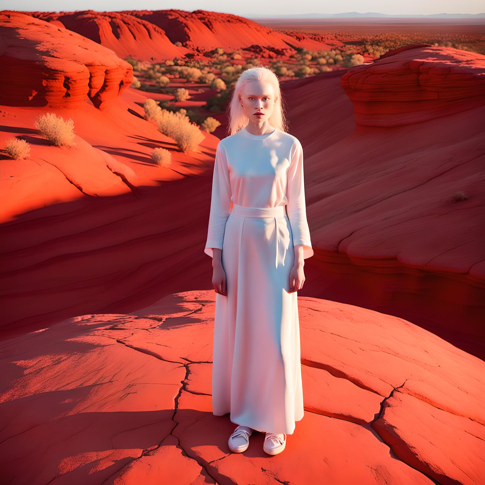 Albino Woman in Australian Desert Sunset