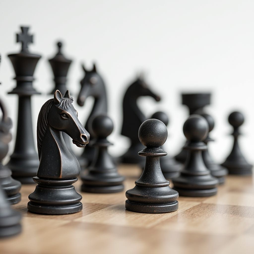 Elegant Chess Pieces on a Minimalist Board in Artistic Drawi...