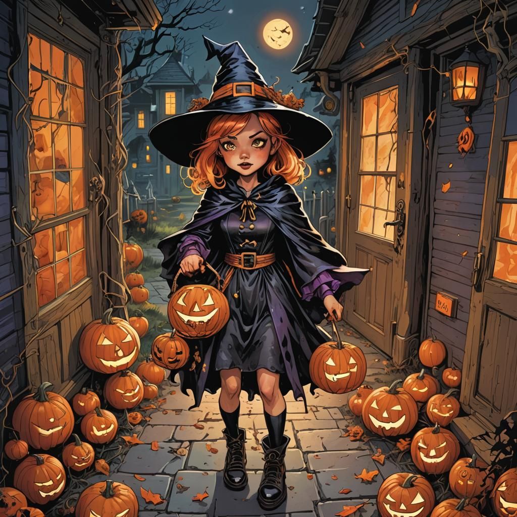 Halloween Witch in Comic Book Style