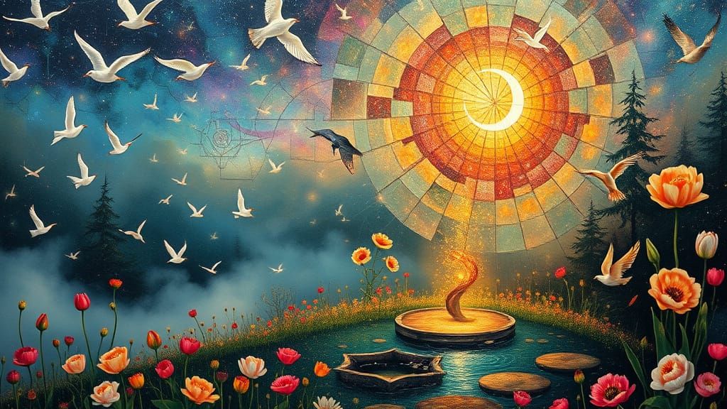 Psychedelic Utopia with Sacred Geometry in Klimt Style