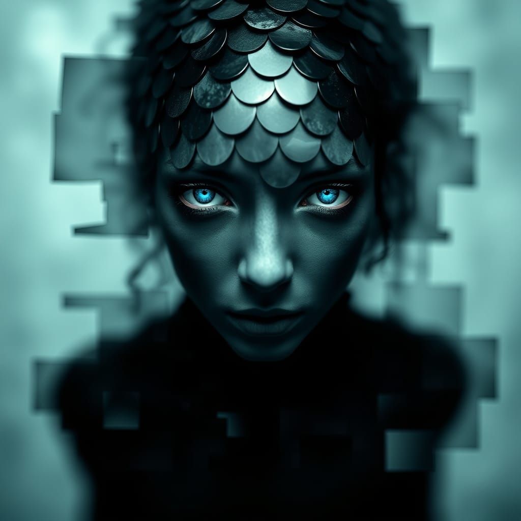 Surreal Abstract Figure with Glassy Backdrop