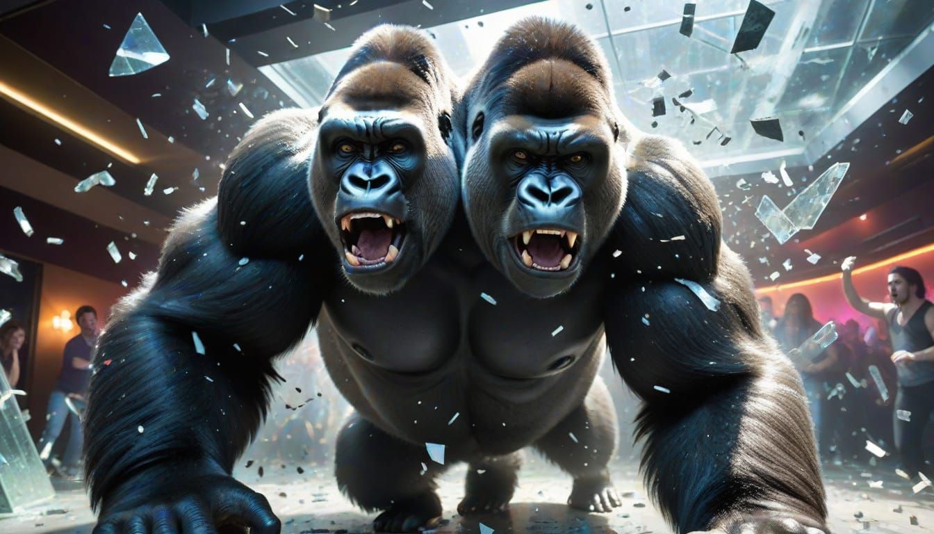 Gorilla Crashes Nightclub Skylight in 3D Shattered Glass Eff...