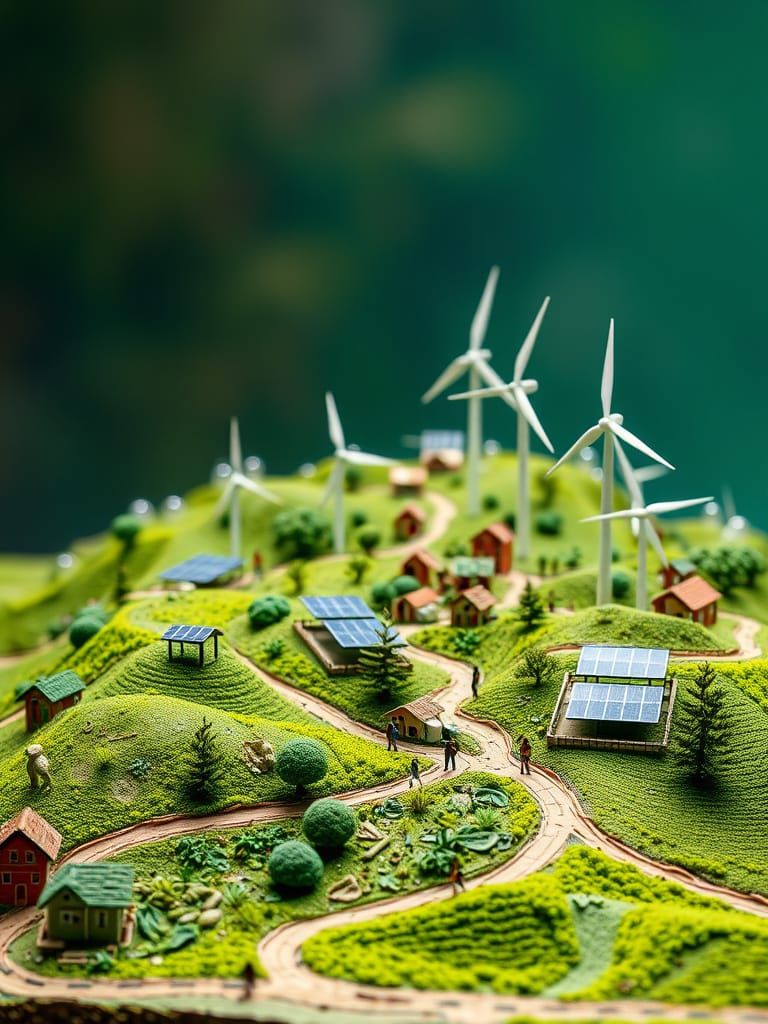 Green Energy Clay Model Landscape with Wind Turbines