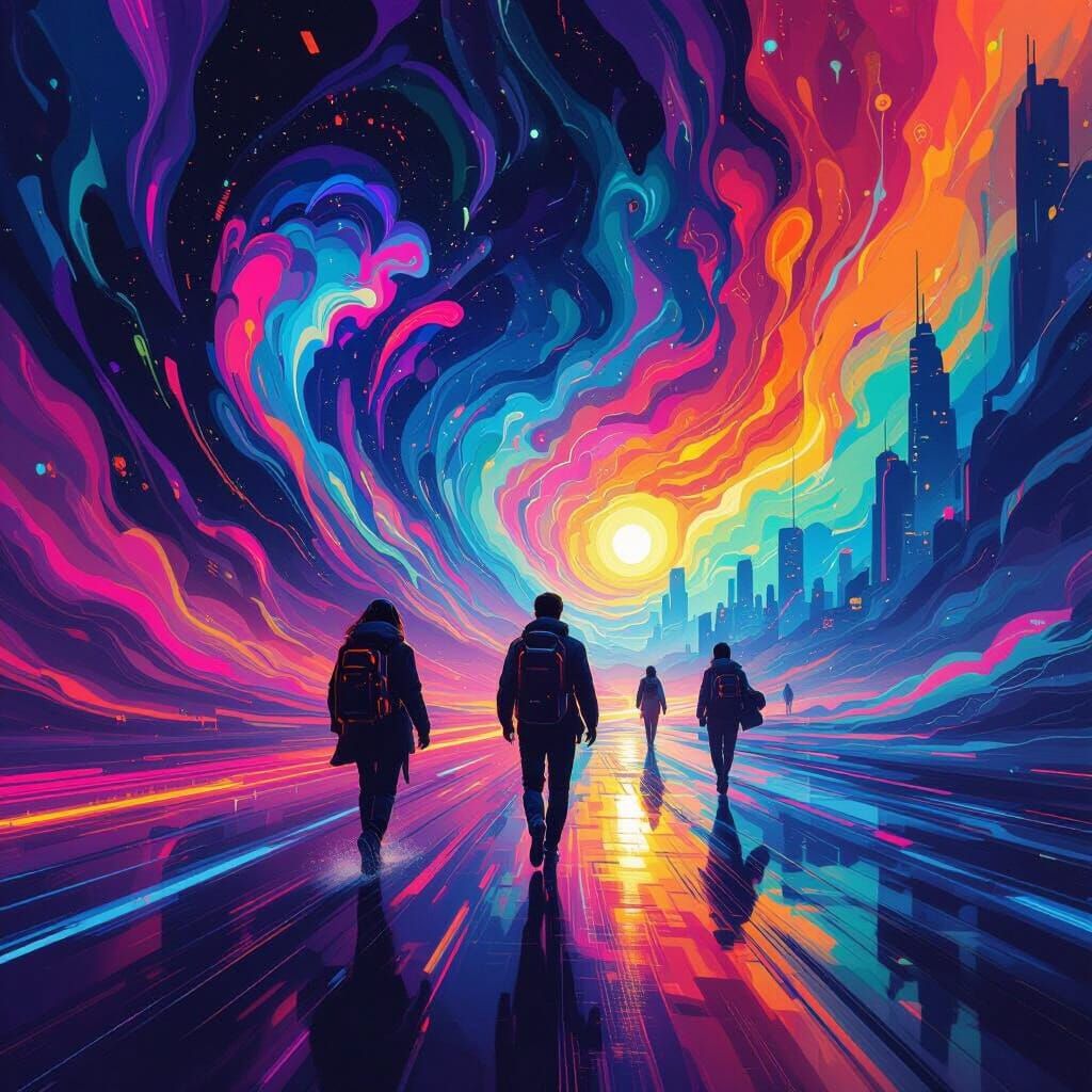 Dynamic Figures in Dreamlike Color Flow