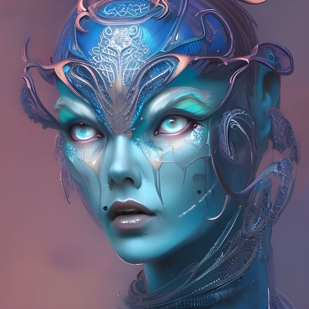 Diamond-Blue Armored Demon Wraith Portrait
