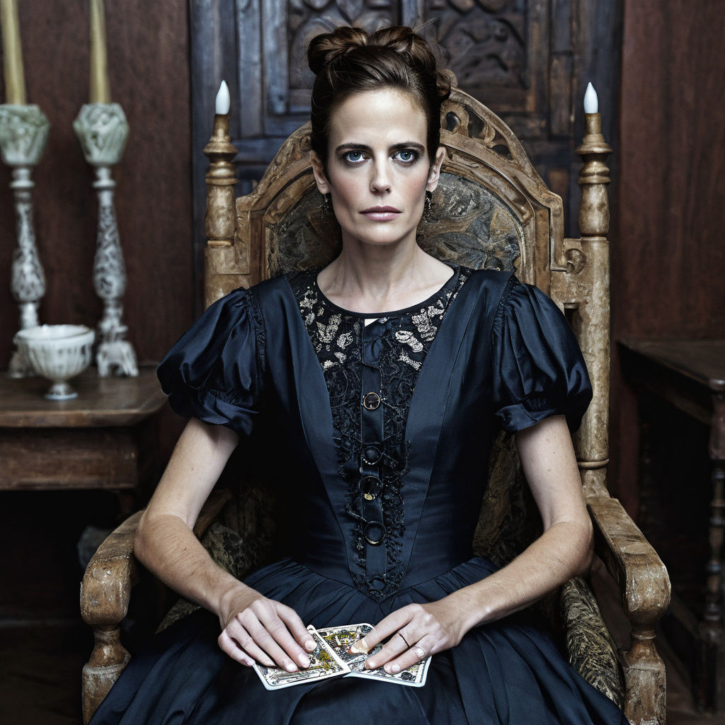 Mysterious Woman Reads Tarot in Dark Gothic Attire