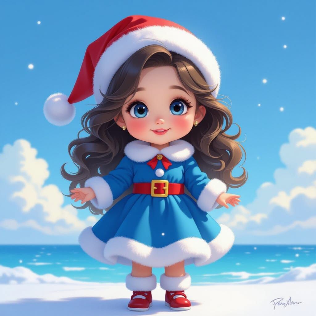 Kawaii Baby Girl in Disney Style Posing by the Sea