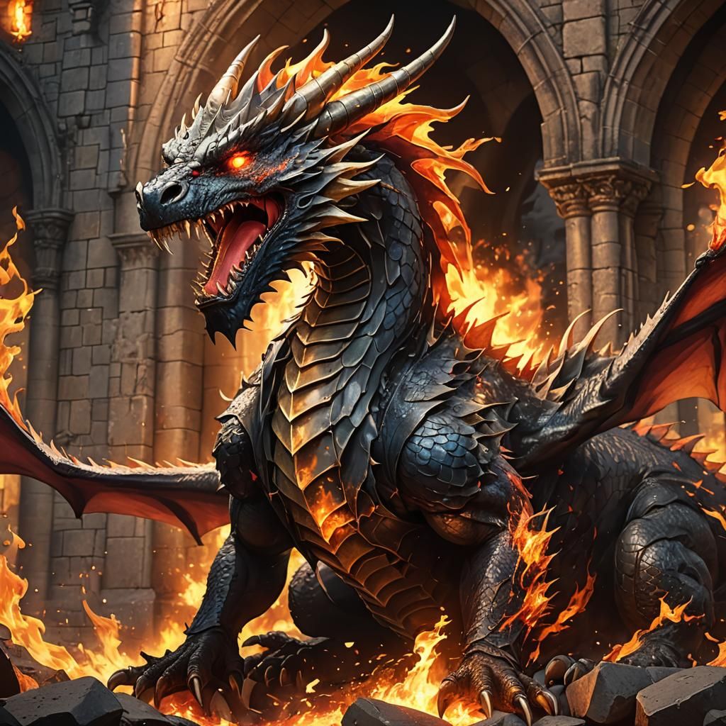 Anime Dragon Engulfed in Flames, Manga Style